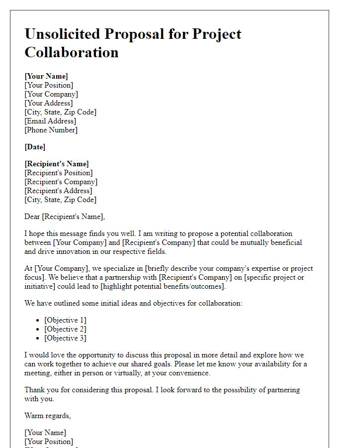 Letter template of an unsolicited proposal for project collaboration