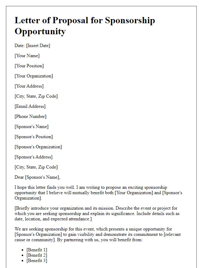 Letter template of an unsolicited proposal for sponsorship opportunity