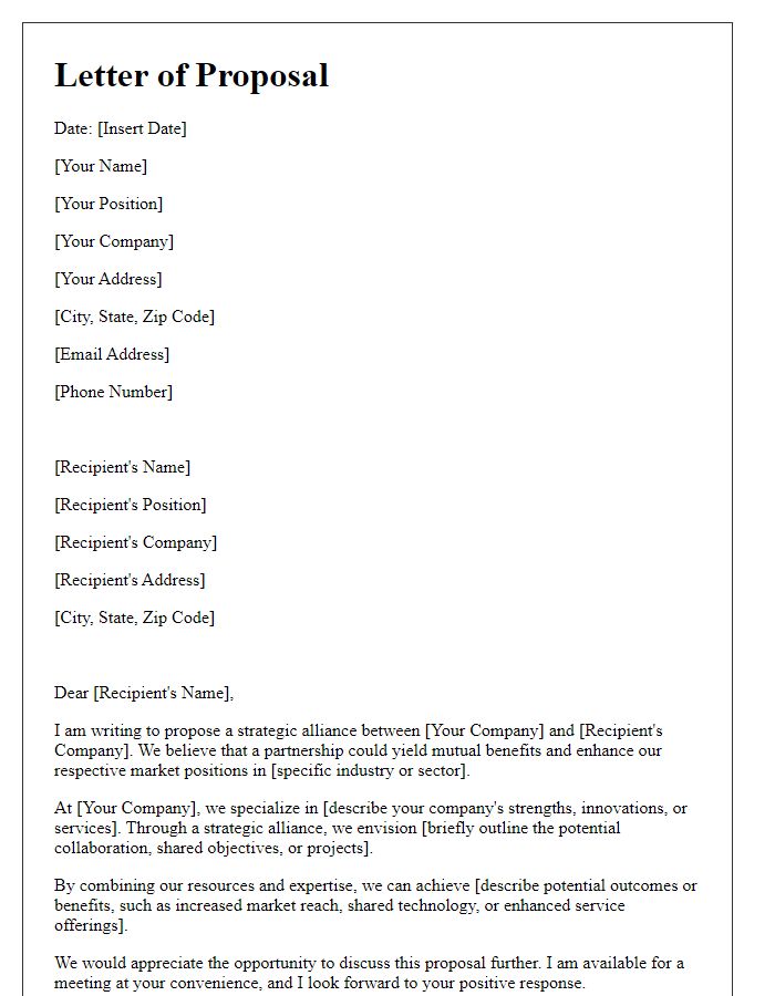 Letter template of an unsolicited proposal for strategic alliance