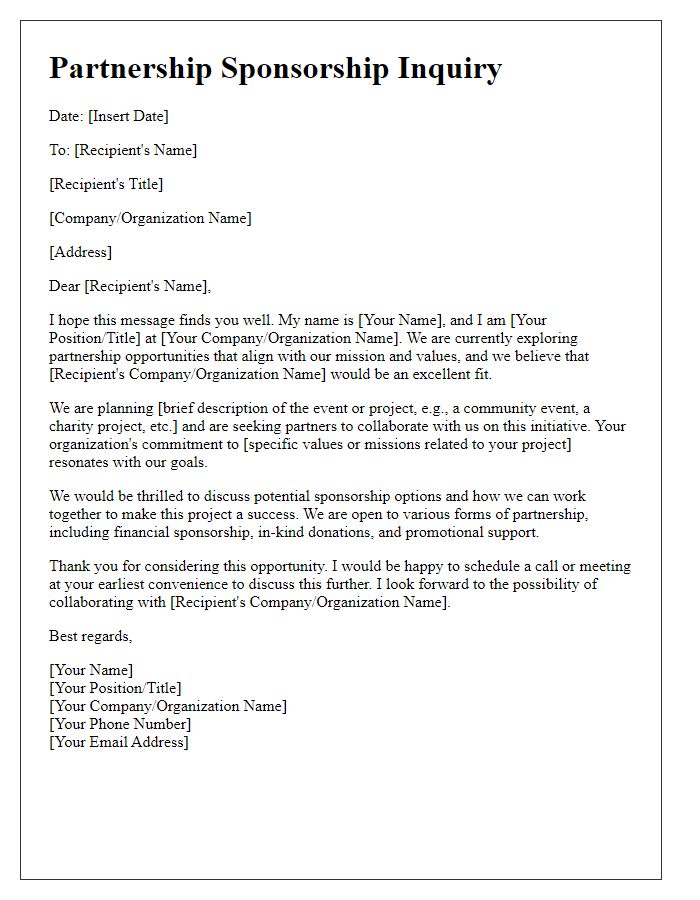 Letter template of partnership sponsorship inquiry