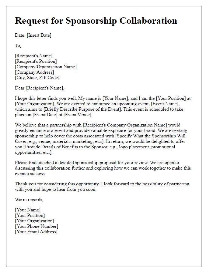 Letter template of sponsorship collaboration request