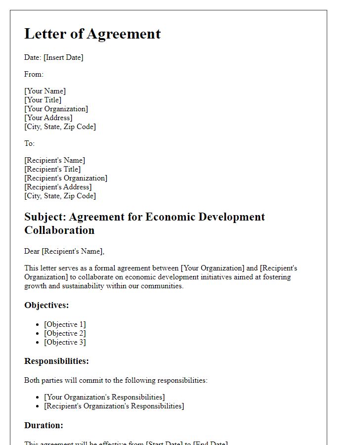 Letter template of agreement for economic development collaboration.