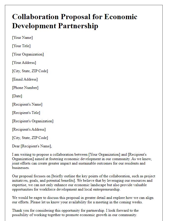 Letter template of collaboration proposal for economic development partnership.