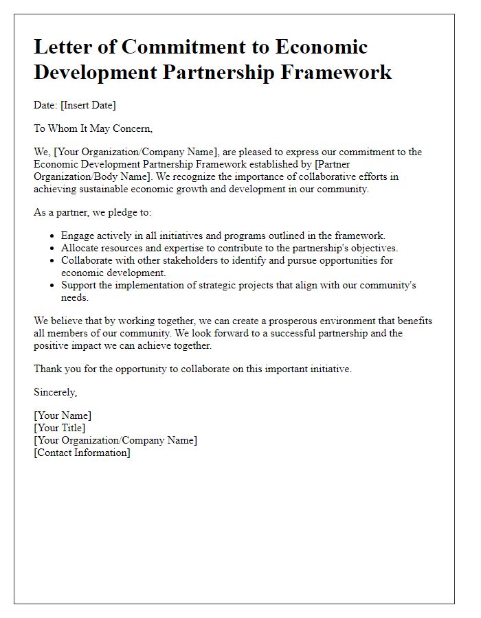 Letter template of commitment to an economic development partnership framework.