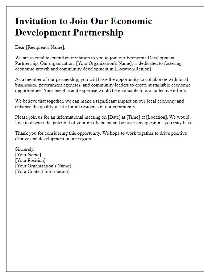 Letter template of invitation to join an economic development partnership.