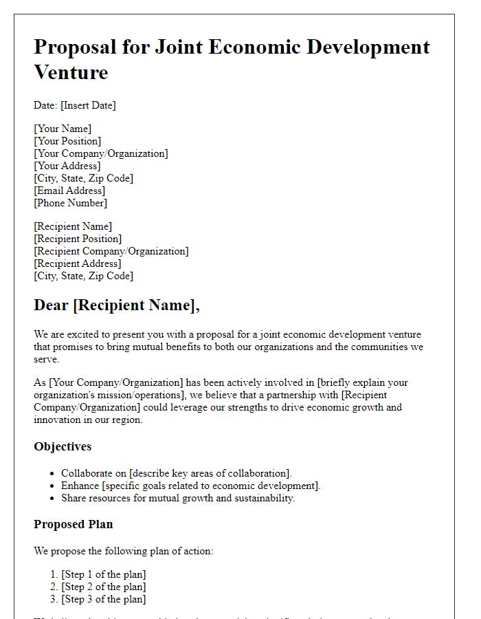 Letter template of proposal for a joint economic development venture.