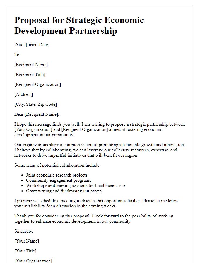 Letter template of proposal for strategic economic development partnership.