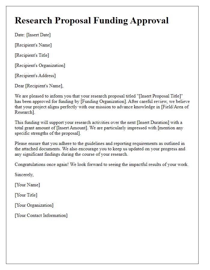 Letter template of research proposal funding approval