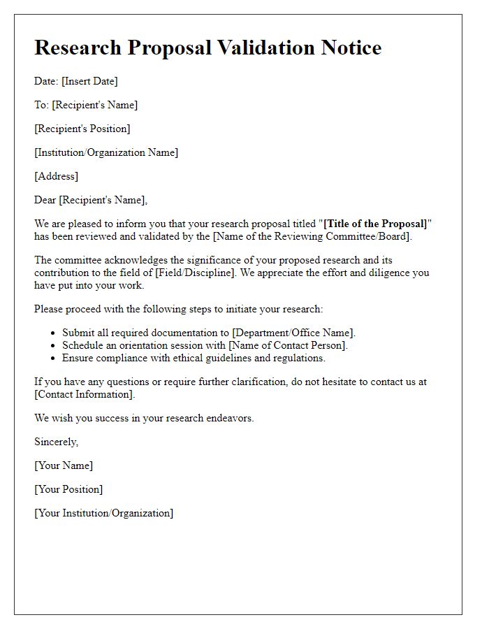 Letter template of research proposal validation notice