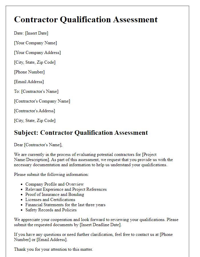 Letter template of contractor qualification assessment