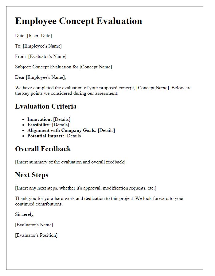 Letter template of employee concept evaluation