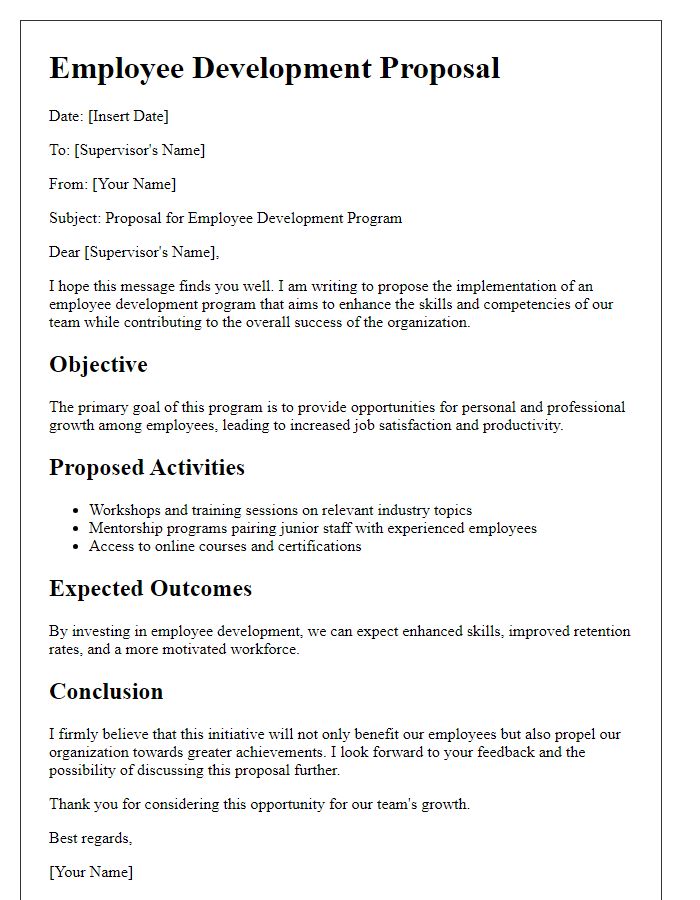 Letter template of employee development proposal consideration