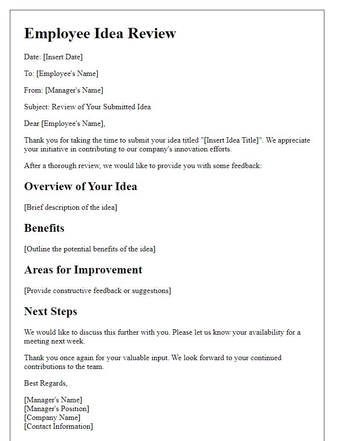 Letter template of employee idea review