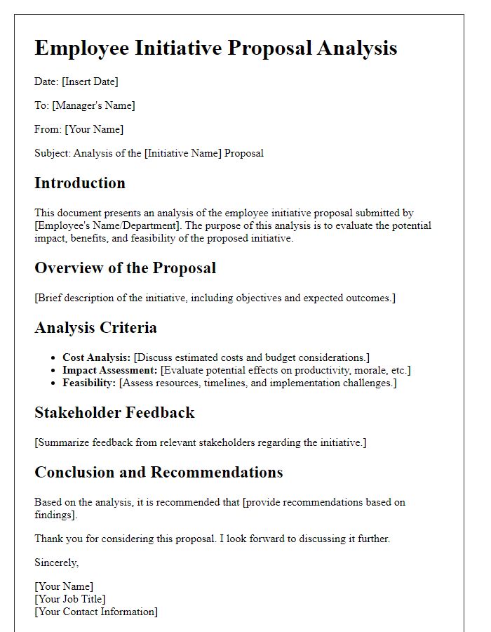 Letter template of employee initiative proposal analysis