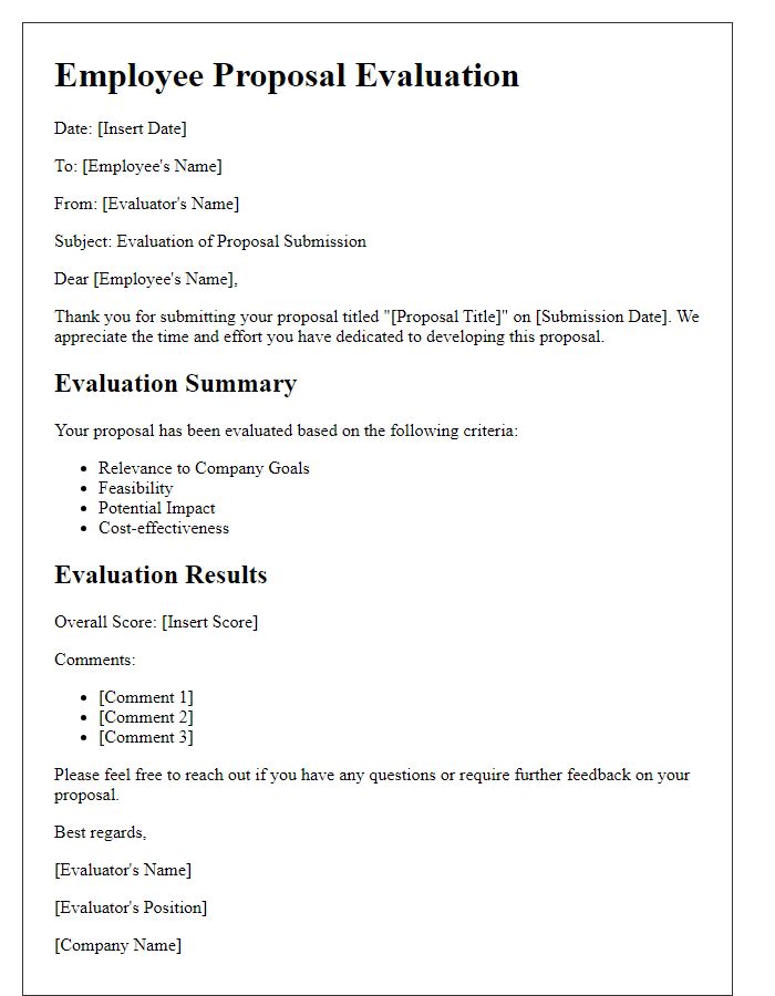 Letter template of employee proposal evaluation