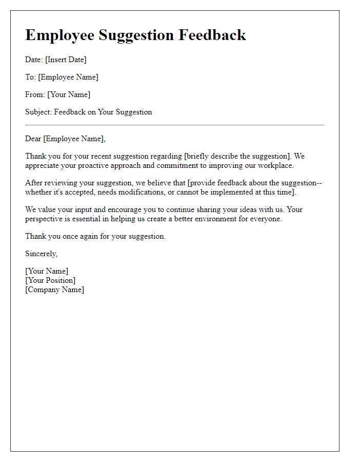 Letter template of employee suggestion feedback