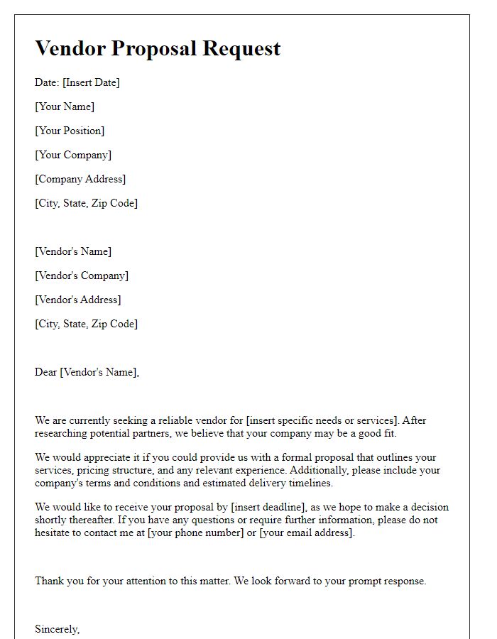 Letter template of formal vendor proposal request