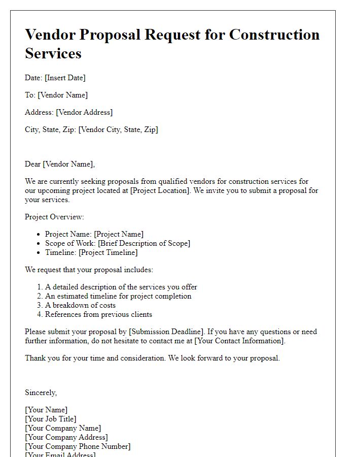 Letter template of vendor proposal request for construction services