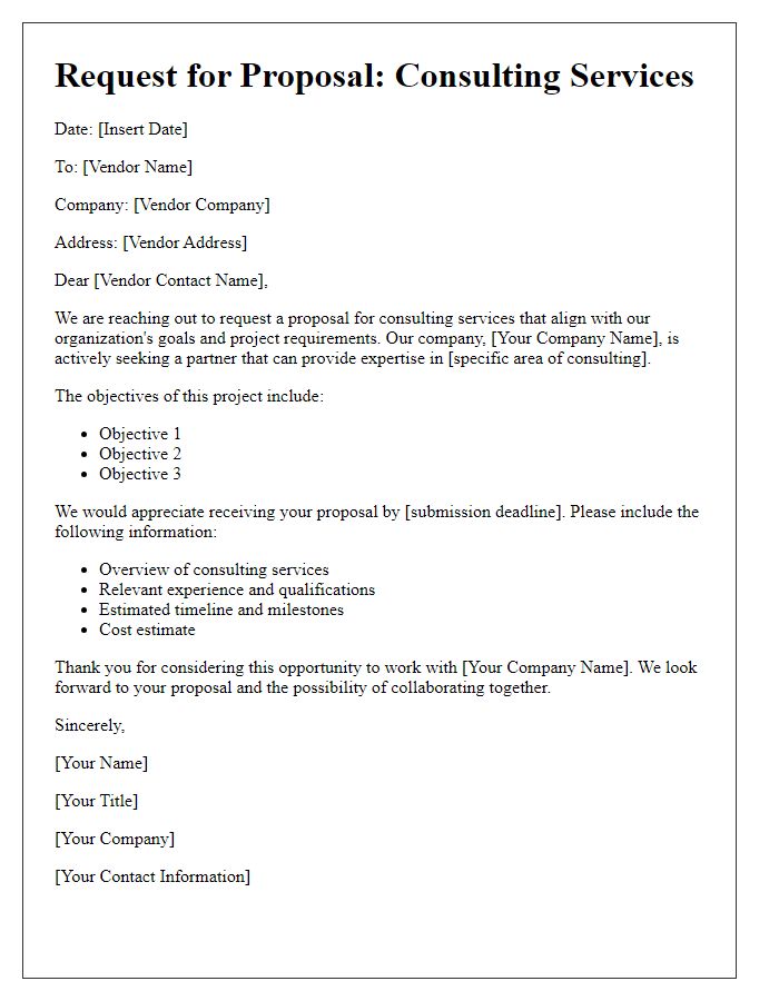 Letter template of vendor proposal request for consulting services