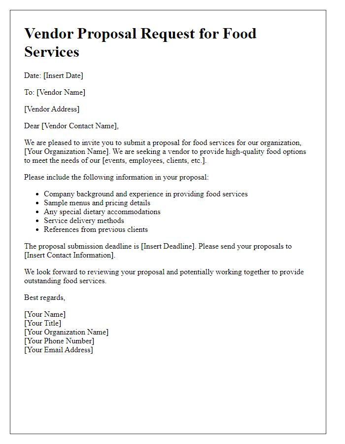 Letter template of vendor proposal request for food services