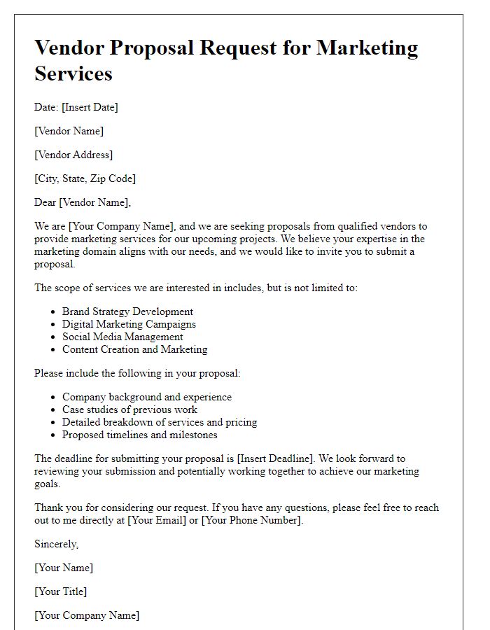 Letter template of vendor proposal request for marketing services