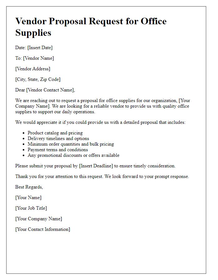 Letter template of vendor proposal request for office supplies