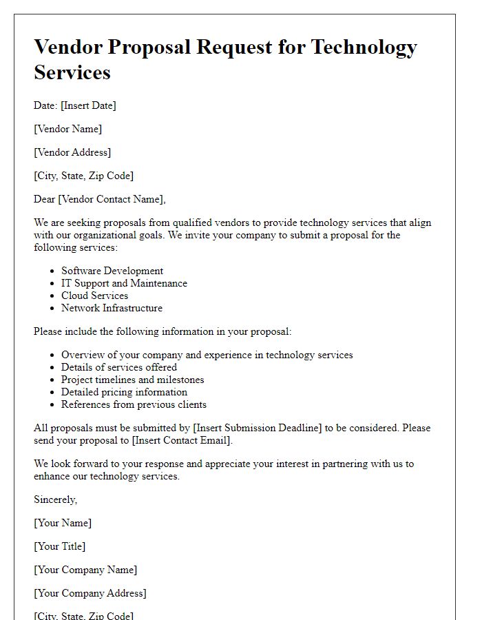 Letter template of vendor proposal request for technology services