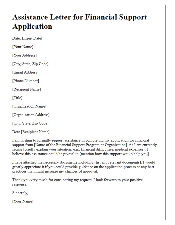 Letter template of assistance for financial support application