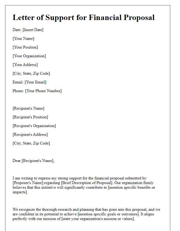 Letter template of backing for financial proposal endorsement