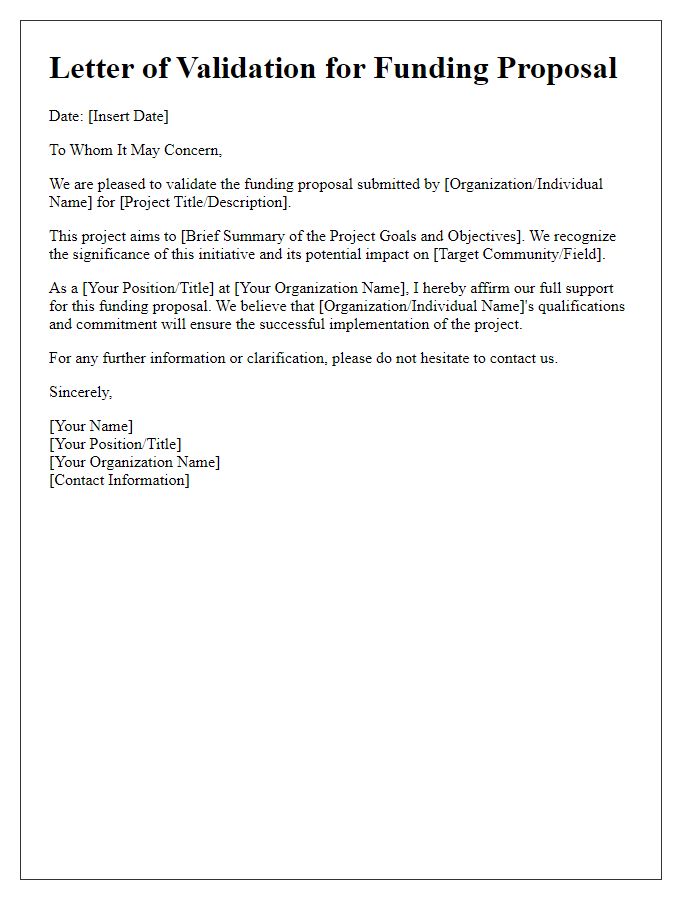 Letter template of validation for funding proposal support