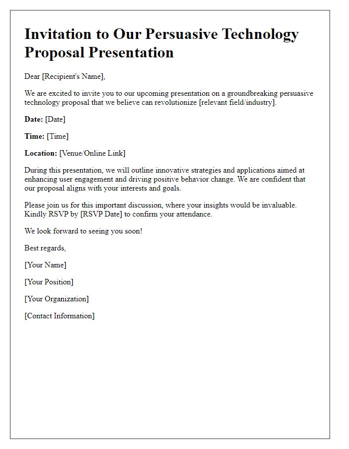 Letter template of a persuasive technology proposal presentation invitation