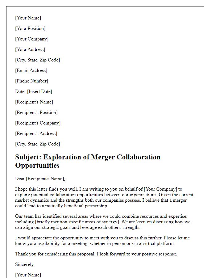 Letter template of merger collaboration exploration