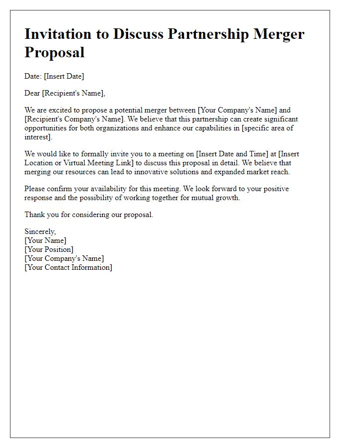 Letter template of partnership merger proposal invitation