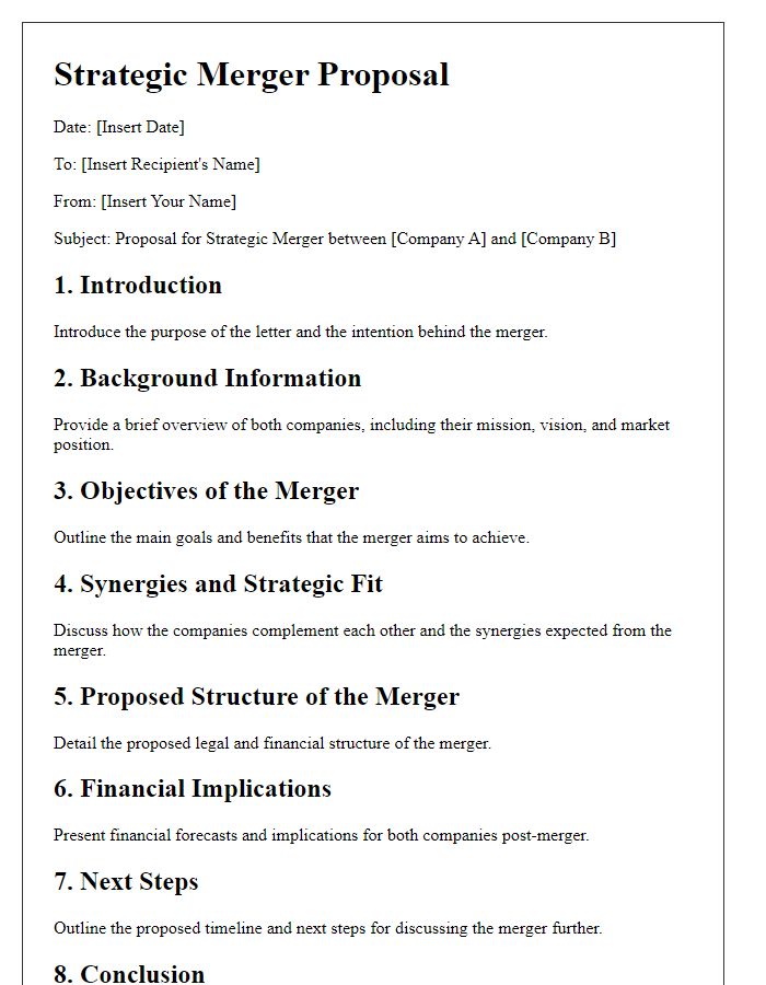 Letter template of strategic merger proposal outline