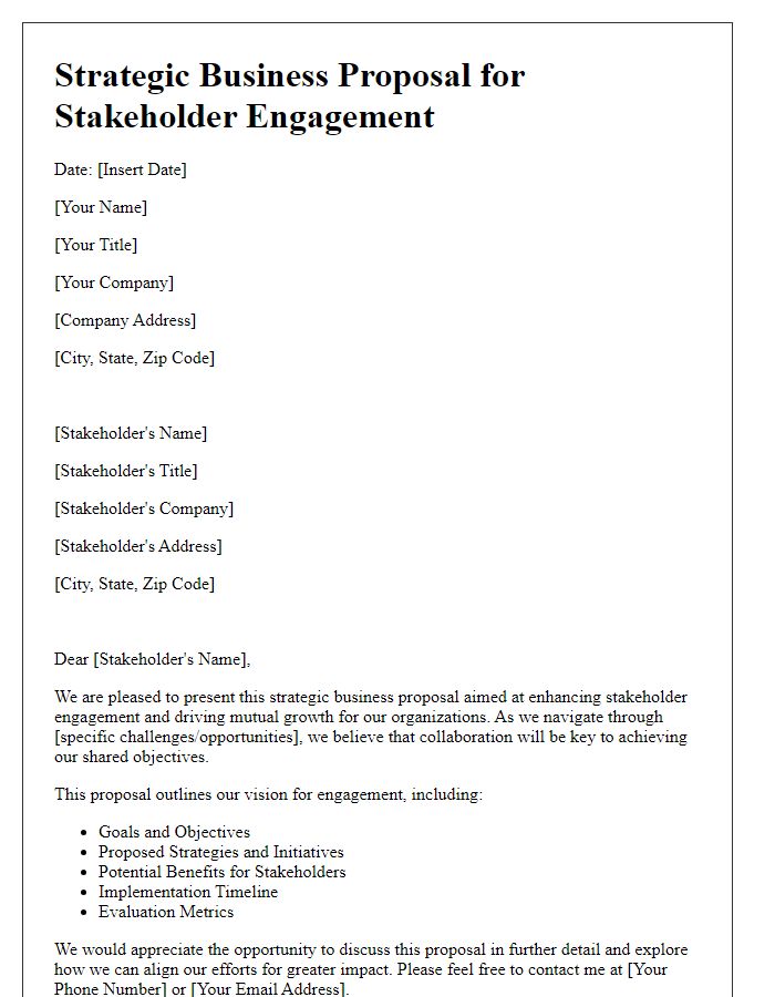 Letter template of strategic business proposal for stakeholder engagement