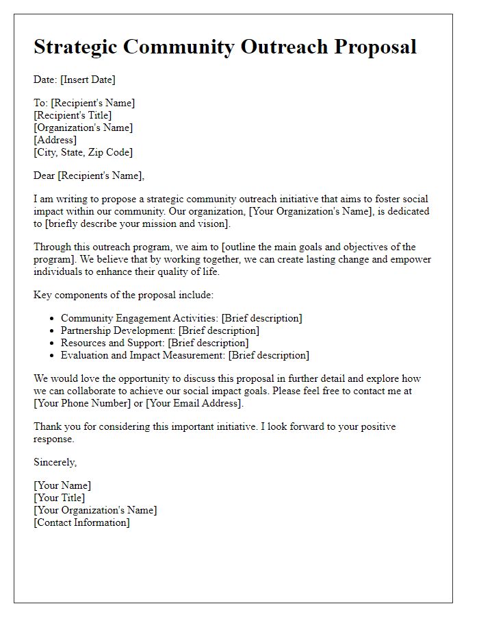 Letter template of strategic community outreach proposal for social impact