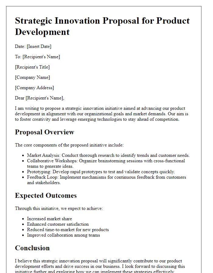 Letter template of strategic innovation proposal for product development