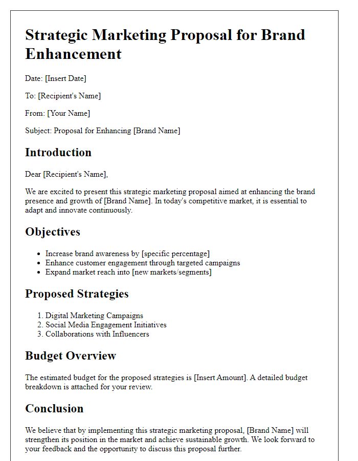 Letter template of strategic marketing proposal for brand enhancement