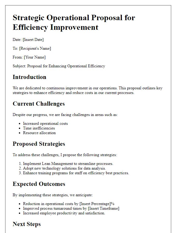 Letter template of strategic operational proposal for efficiency improvement