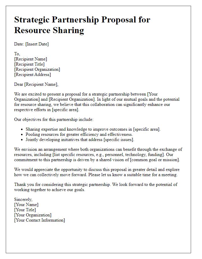 Letter template of strategic partnership proposal for resource sharing