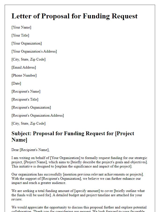 Letter template of strategic project proposal for funding request