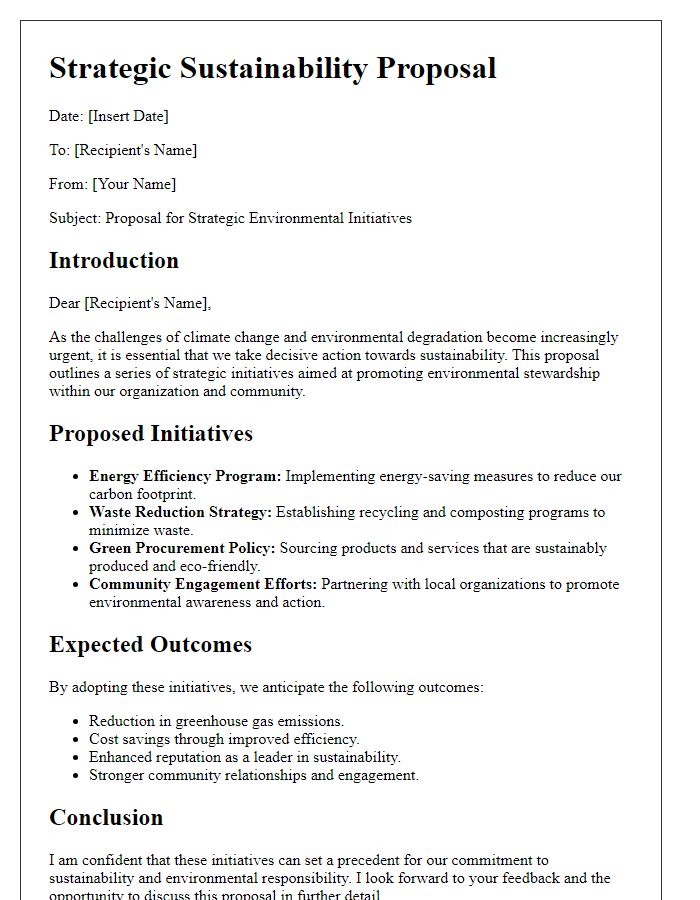 Letter template of strategic sustainability proposal for environmental initiatives