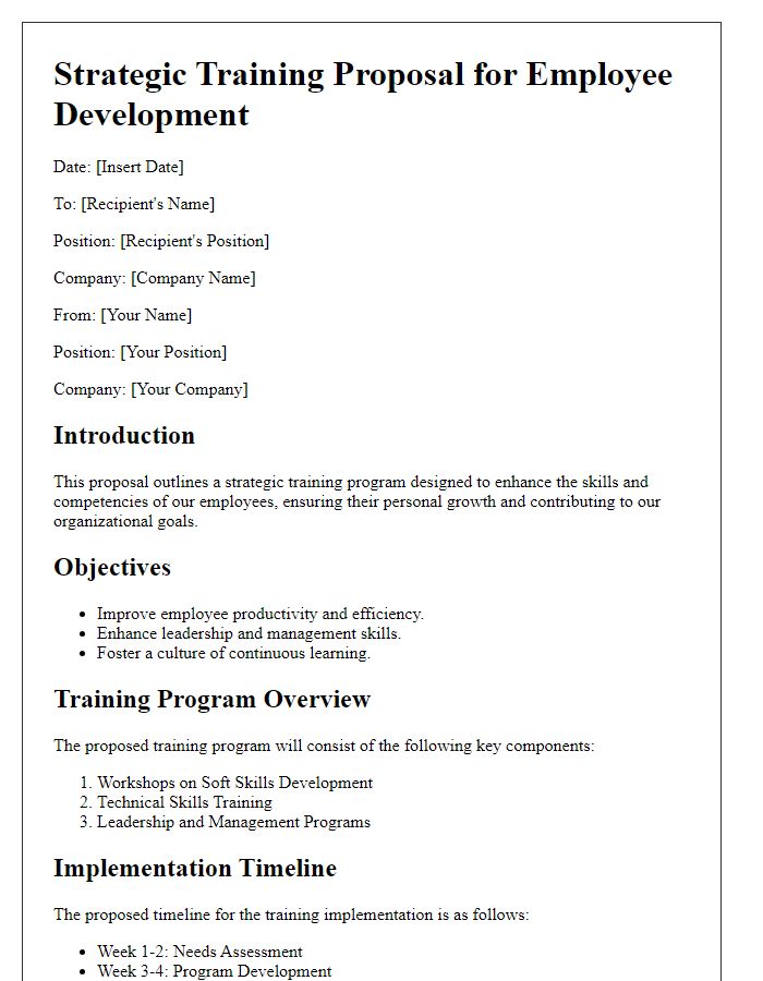 Letter template of strategic training proposal for employee development