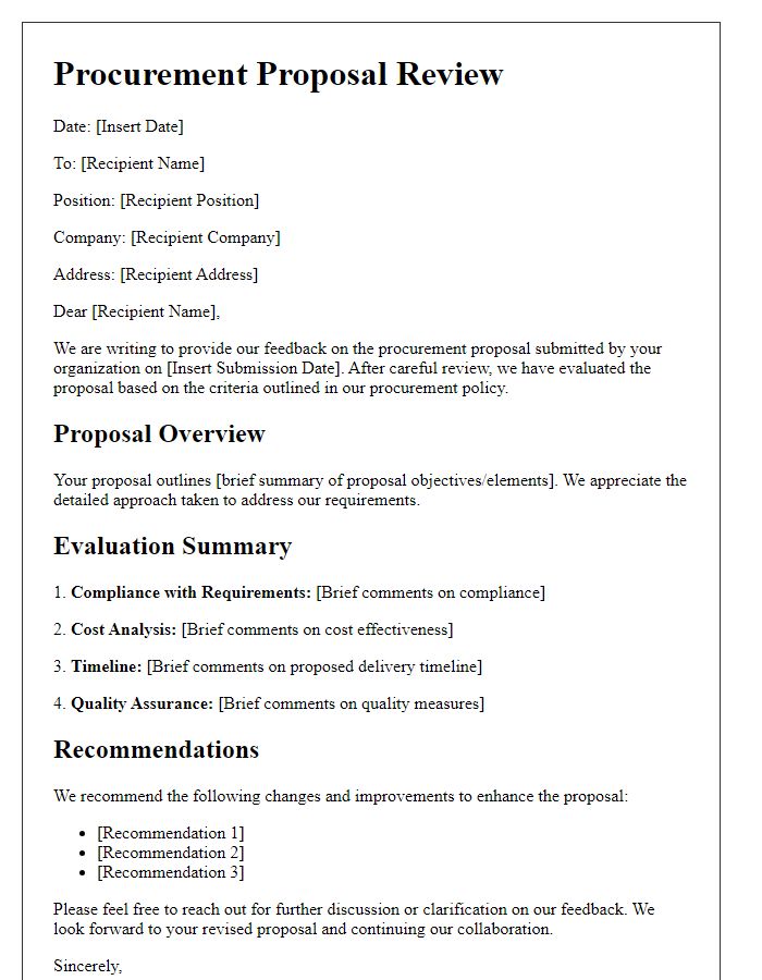 Letter template of procurement proposal review