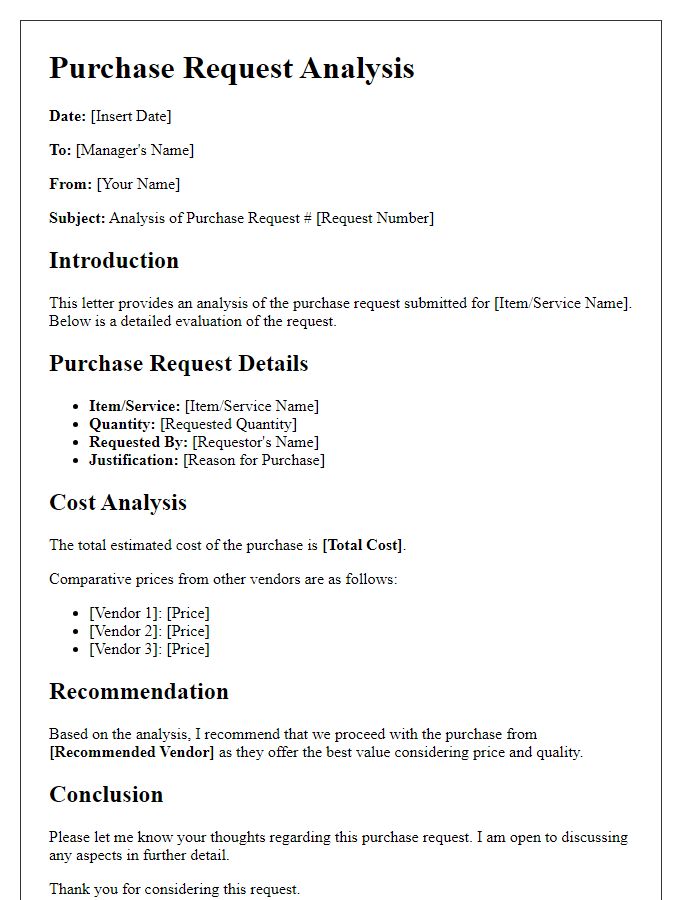 Letter template of purchase request analysis