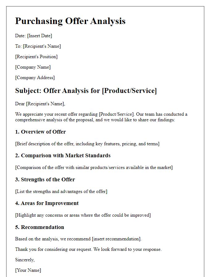 Letter template of purchasing offer analysis