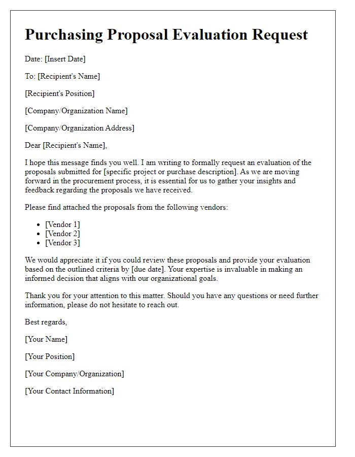 Letter template of purchasing proposal evaluation request