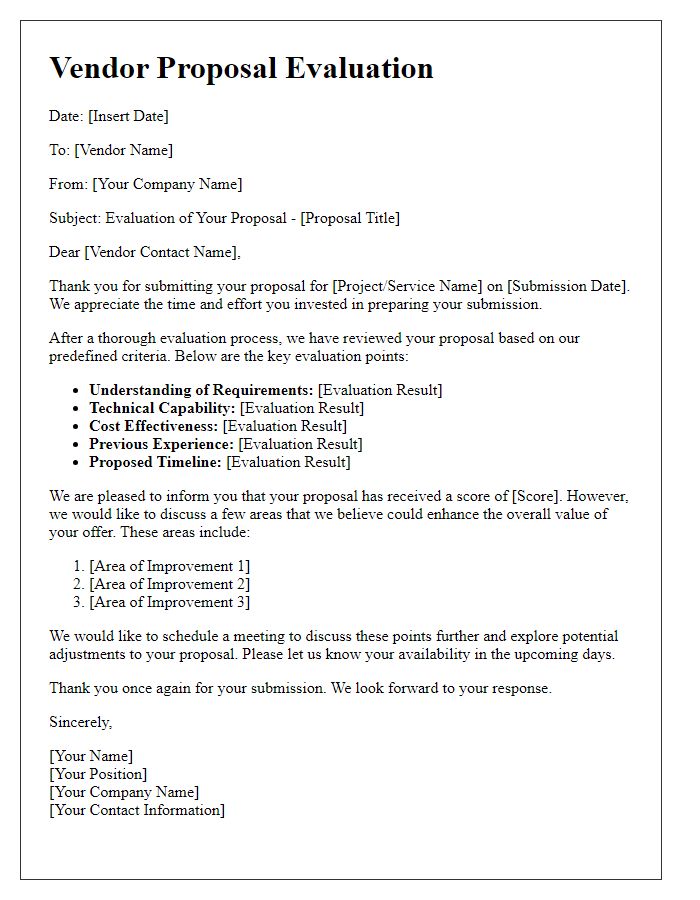 Letter template of vendor proposal evaluation