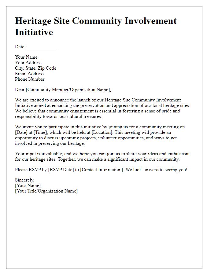 Letter template of Heritage Site Community Involvement Initiative