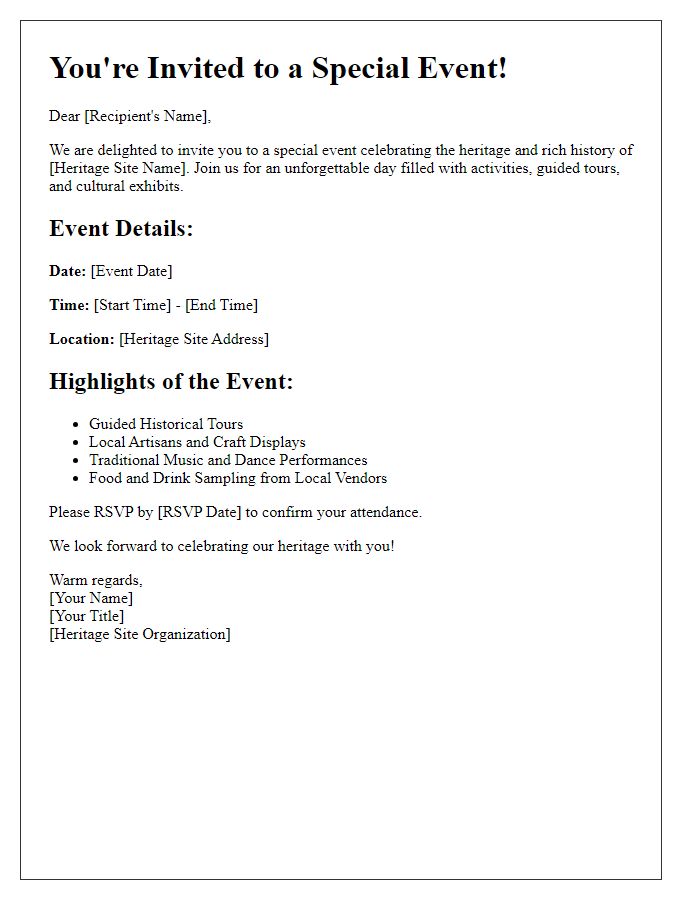 Letter template of Heritage Site Special Event Invitation